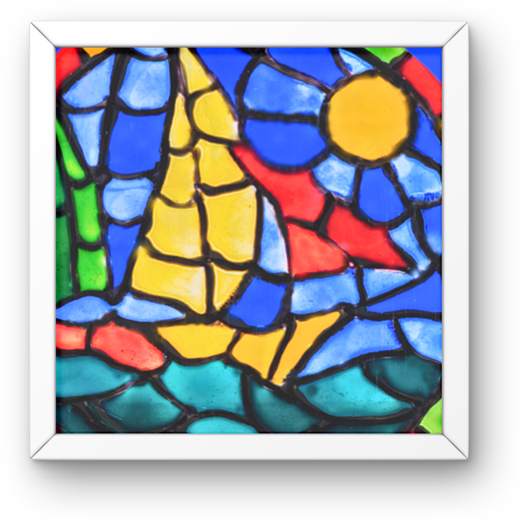 Stained Glass Sailboat at Sea Canvas Print – A3 Nautical Mosaic Wall Art