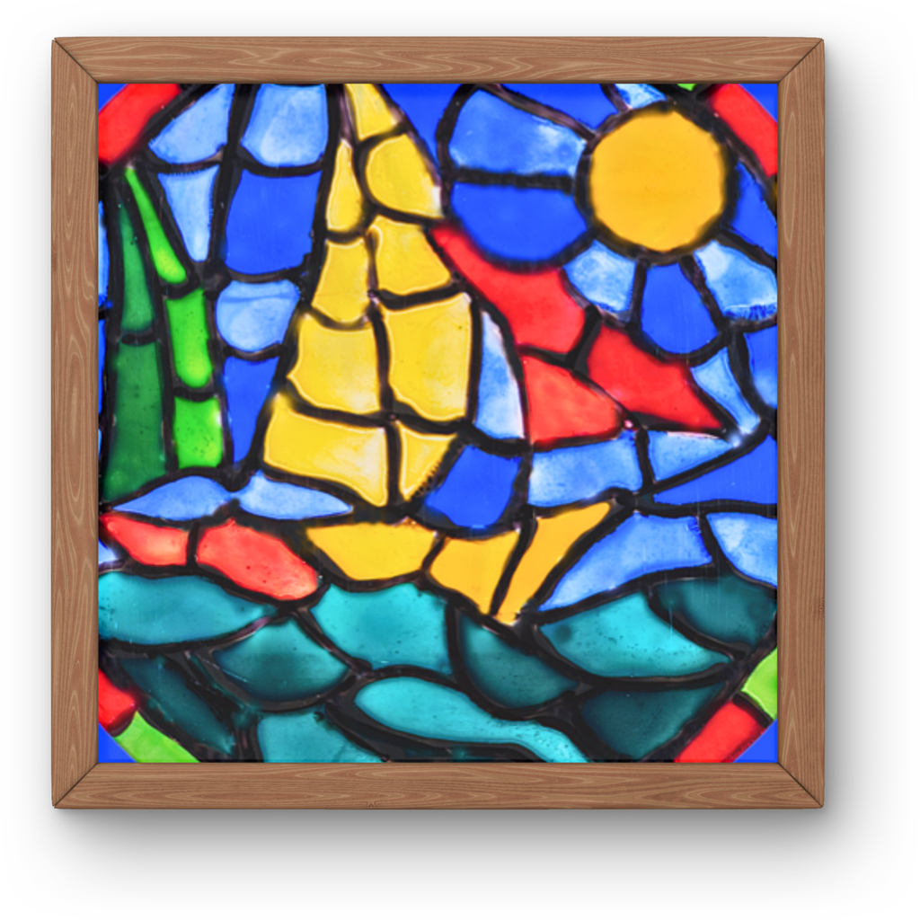 Stained Glass Sailboat at Sea Canvas Print – A3 Nautical Mosaic Wall Art