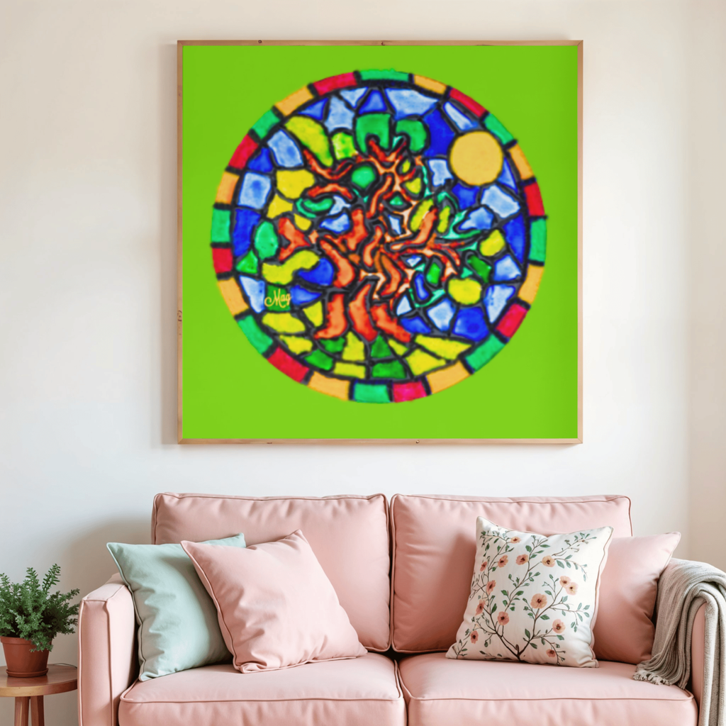 Stained Glass Tree of Life Canvas Print – A3 Vibrant Spiritual Wall Art
