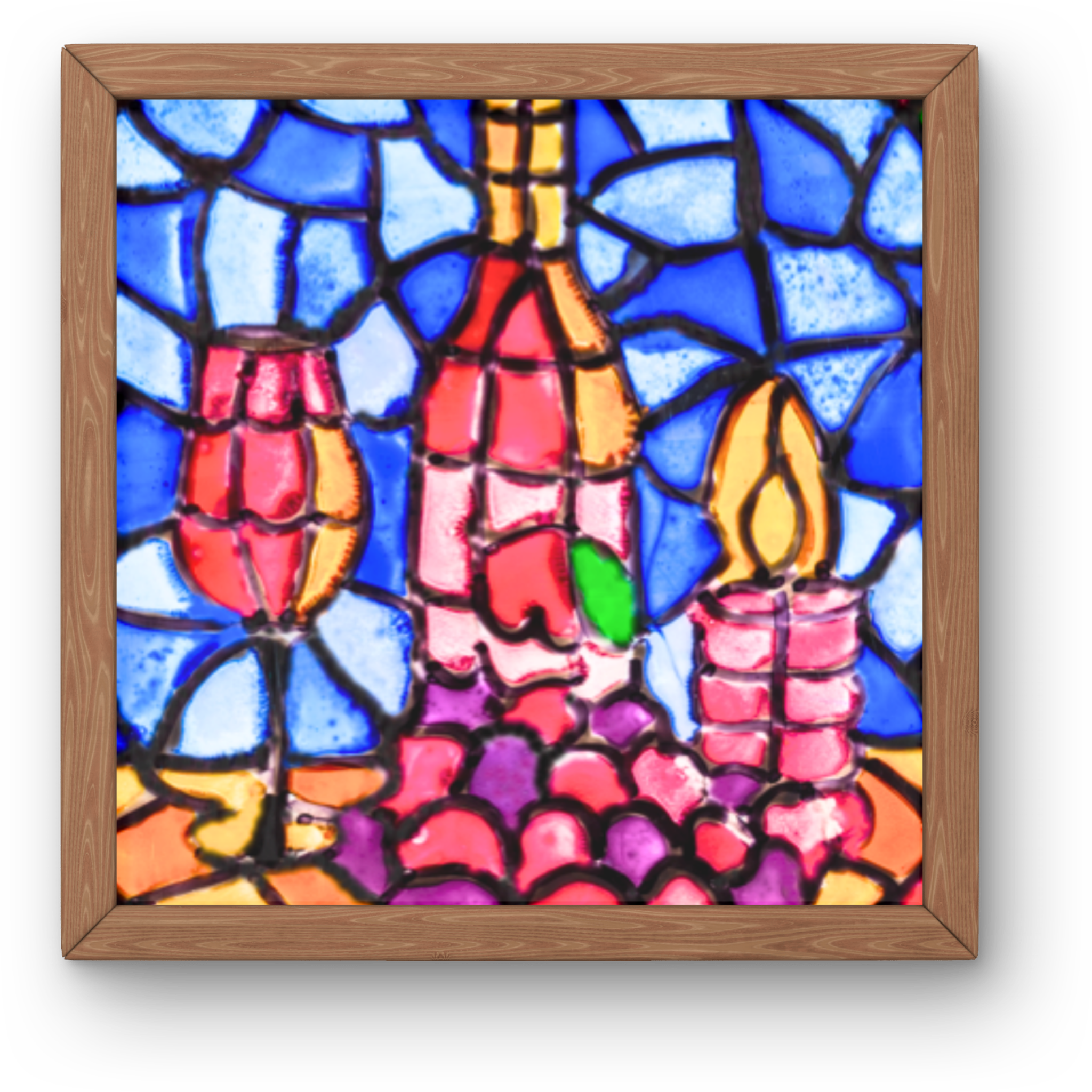 Stained Glass Wine & Candlelight Canvas Print – A3 Elegant Mosaic Wall Art