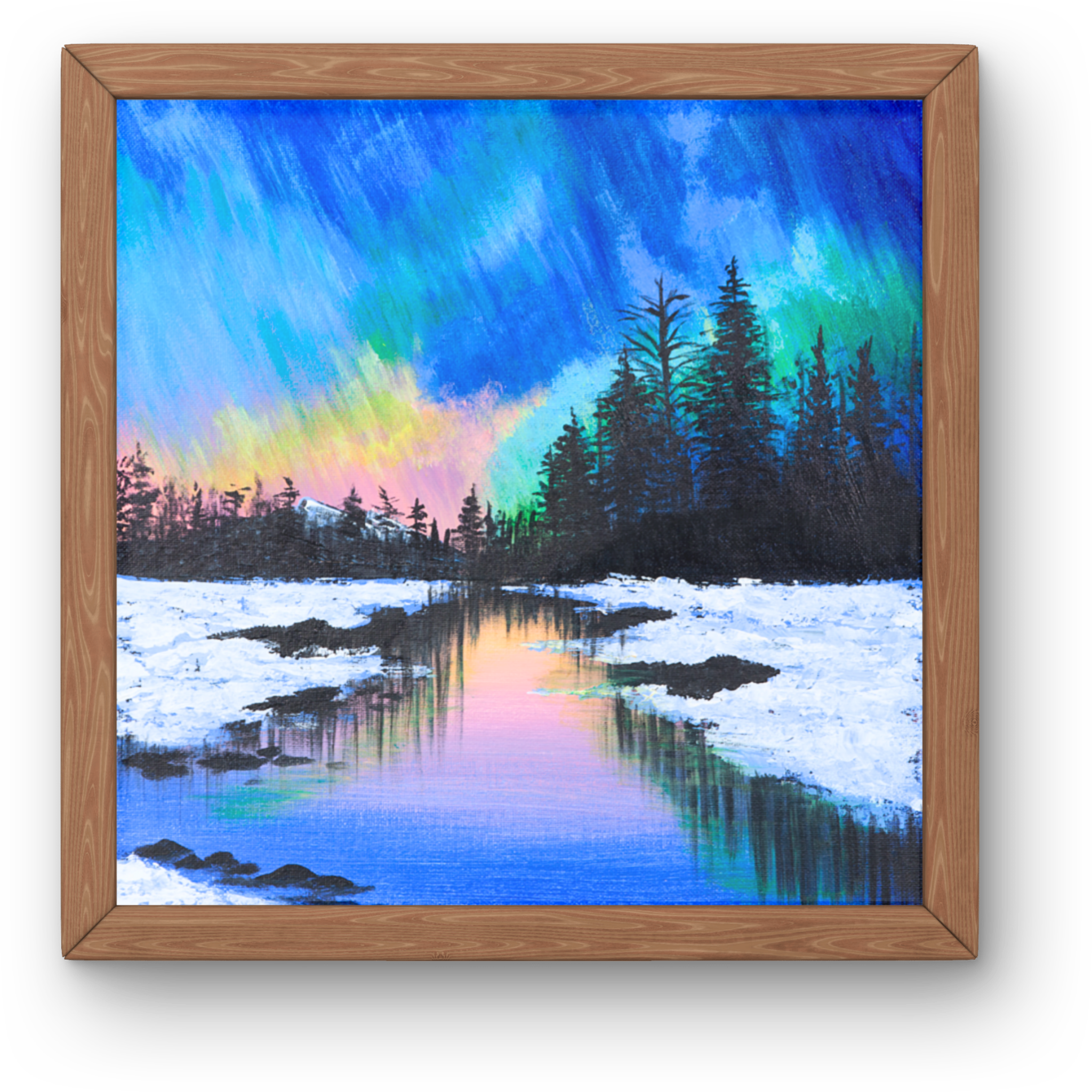 Aurora Borealis Winter Canvas Print – A3 Northern Lights Landscape Wall Art