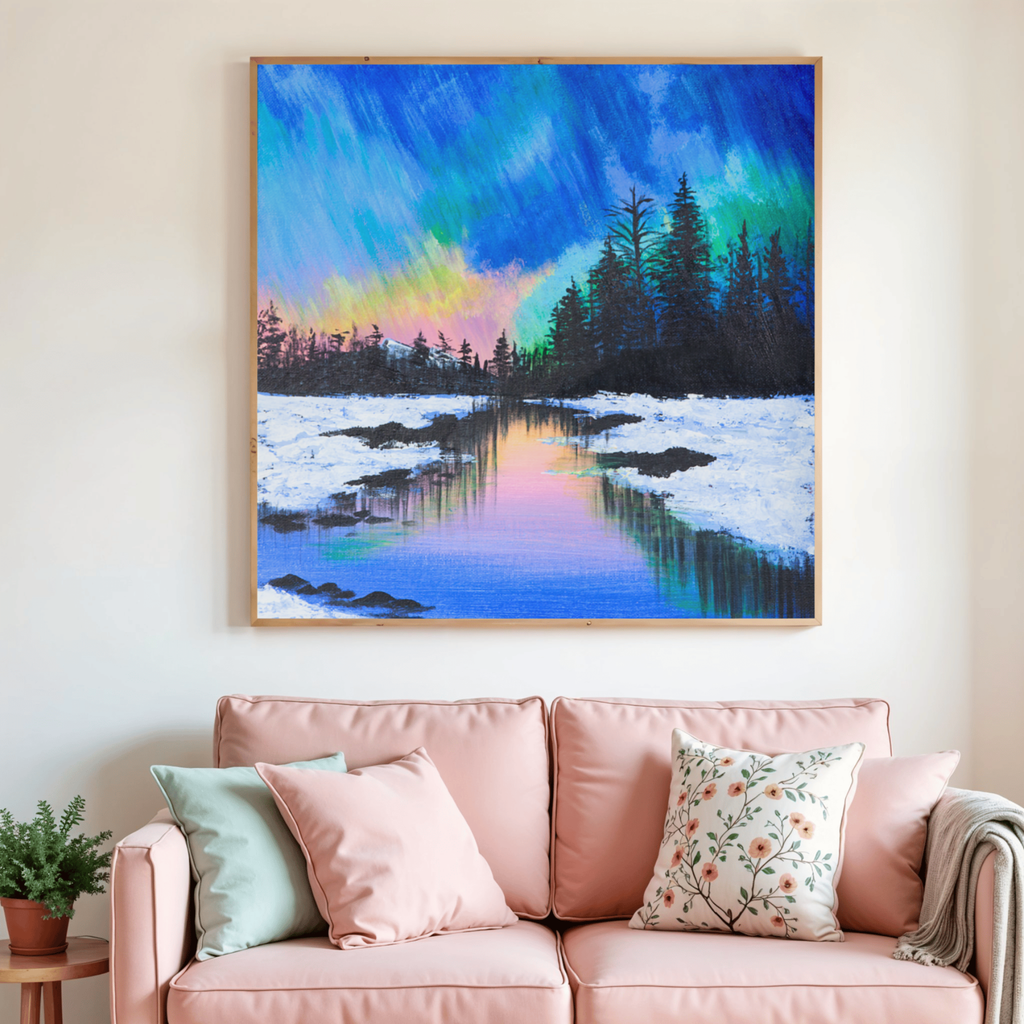 Aurora Borealis Winter Canvas Print – A3 Northern Lights Landscape Wall Art