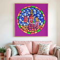 Stained Glass Wine & Candlelight Canvas Print – A3 Elegant Mosaic Wall Art