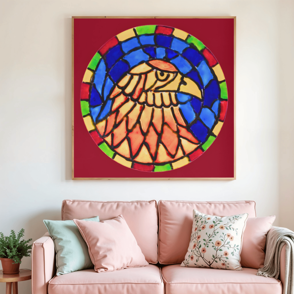 Stained Glass Eagle Portrait Canvas Print – A3 Bold Mosaic Wall Art