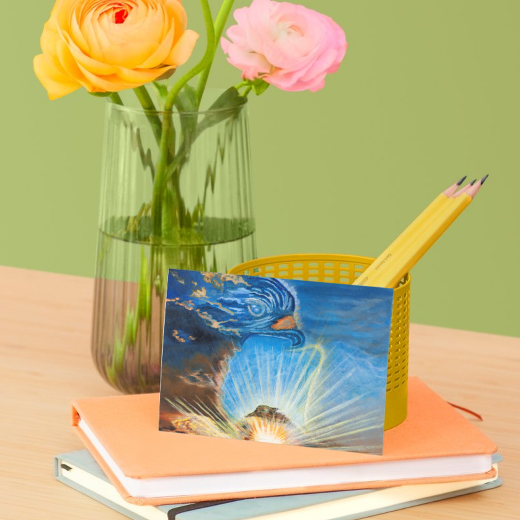 Messenger in the Sky Card – Greeting Card with Surreal Cloud Bird & Radiant Light Artwork