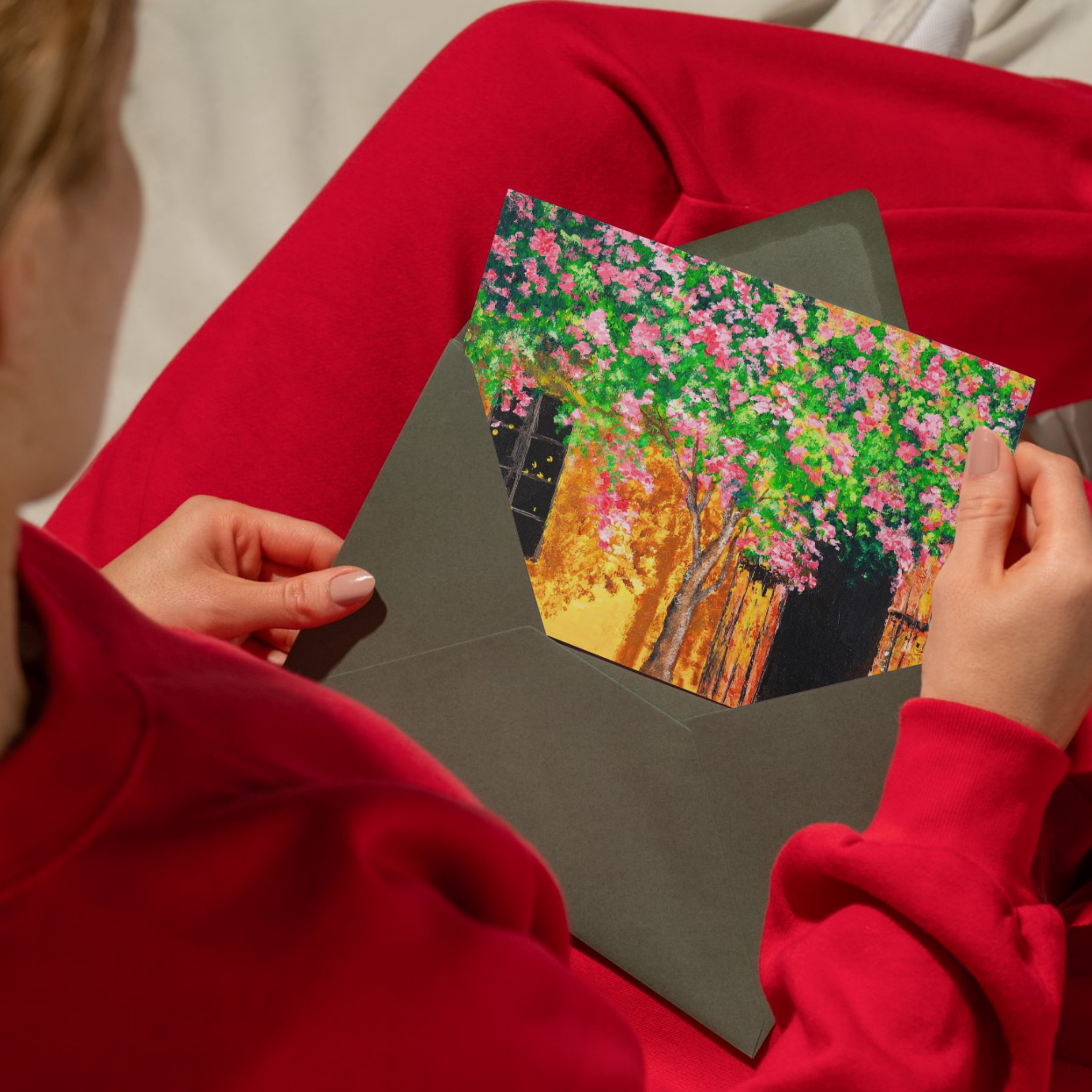 Summer Blossoms Landscape Card – Acrylic Painting Design