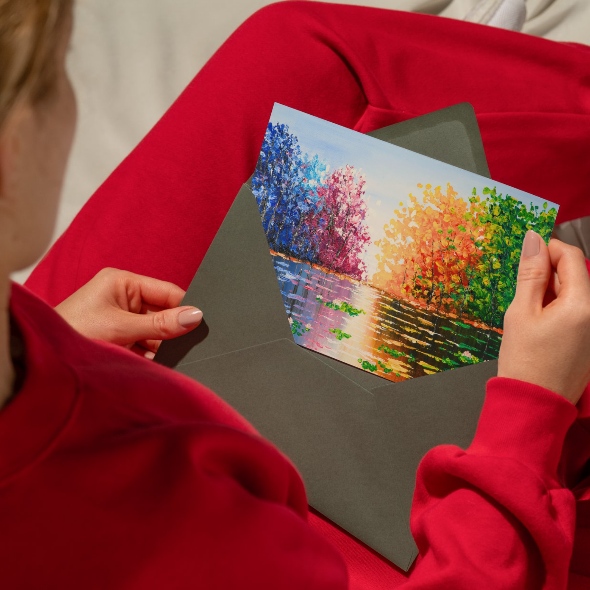 Seasons Reflections Landscape Card – Acrylic Impasto Painting Design