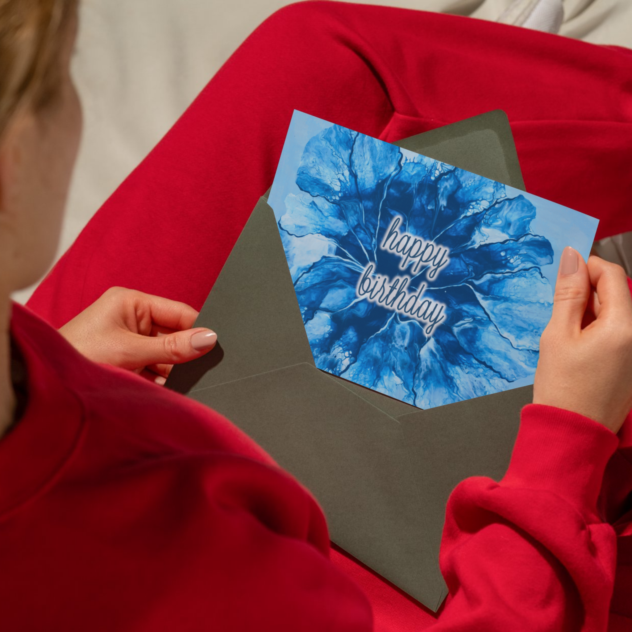 Blue Burst Birthday Card – Abstract Design