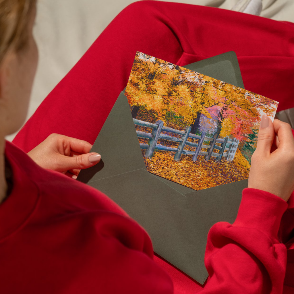 Autumn Fence Landscape Card – Acrylic Painting Design