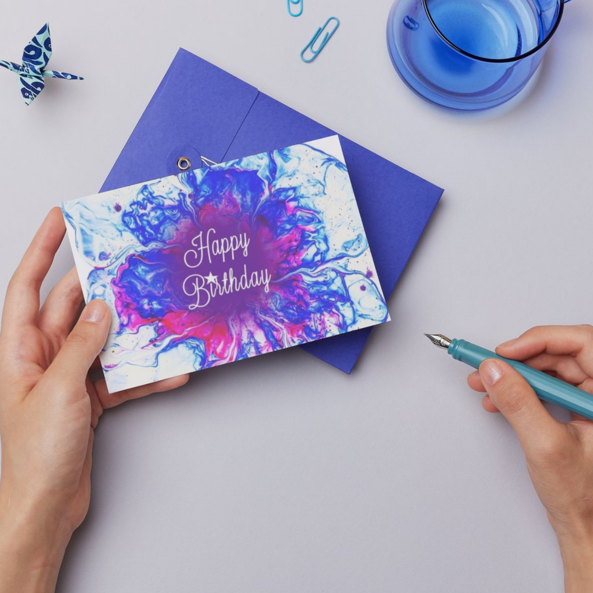Celestial Bloom Card – Happy Birthday Greeting Card with Abstract Floral Design