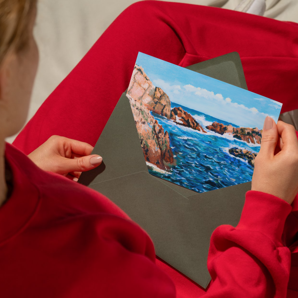 Rocky Seashore Landscape Card – Acrylic Painting Design