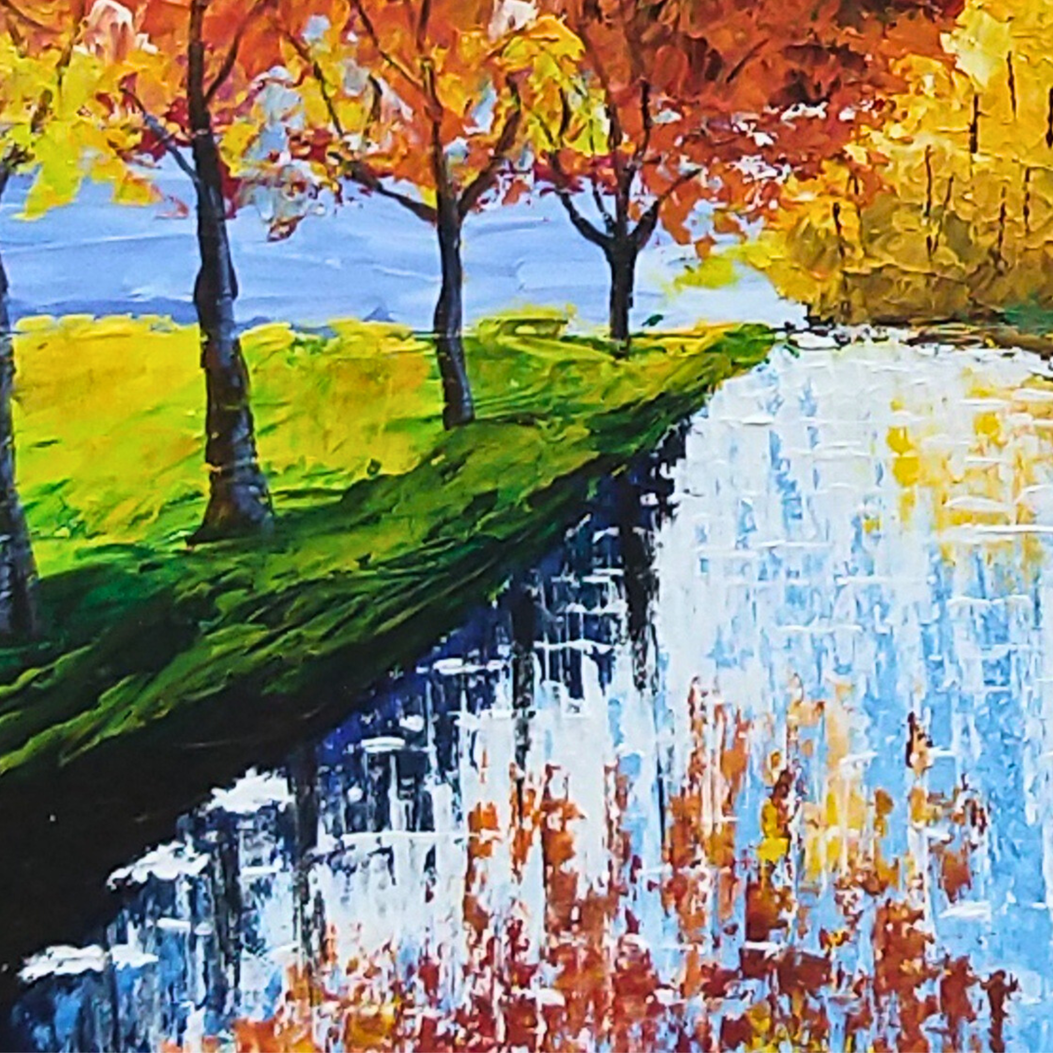 Autumn Trees along the Lake Canvas Print – A3 Fall Landscape Wall Art