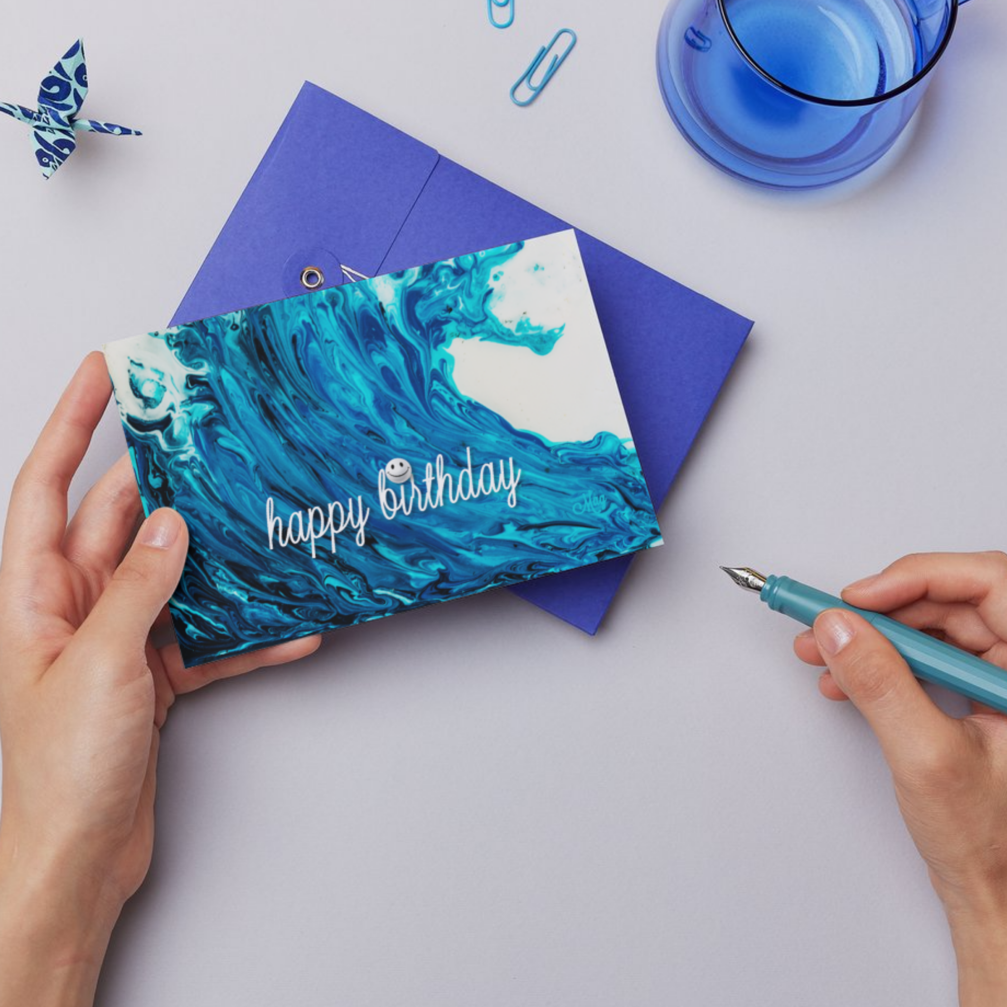 Wave Joy Card – Happy Birthday Greeting Card with Acrylic Flow Ocean Wave & Smiley Detail