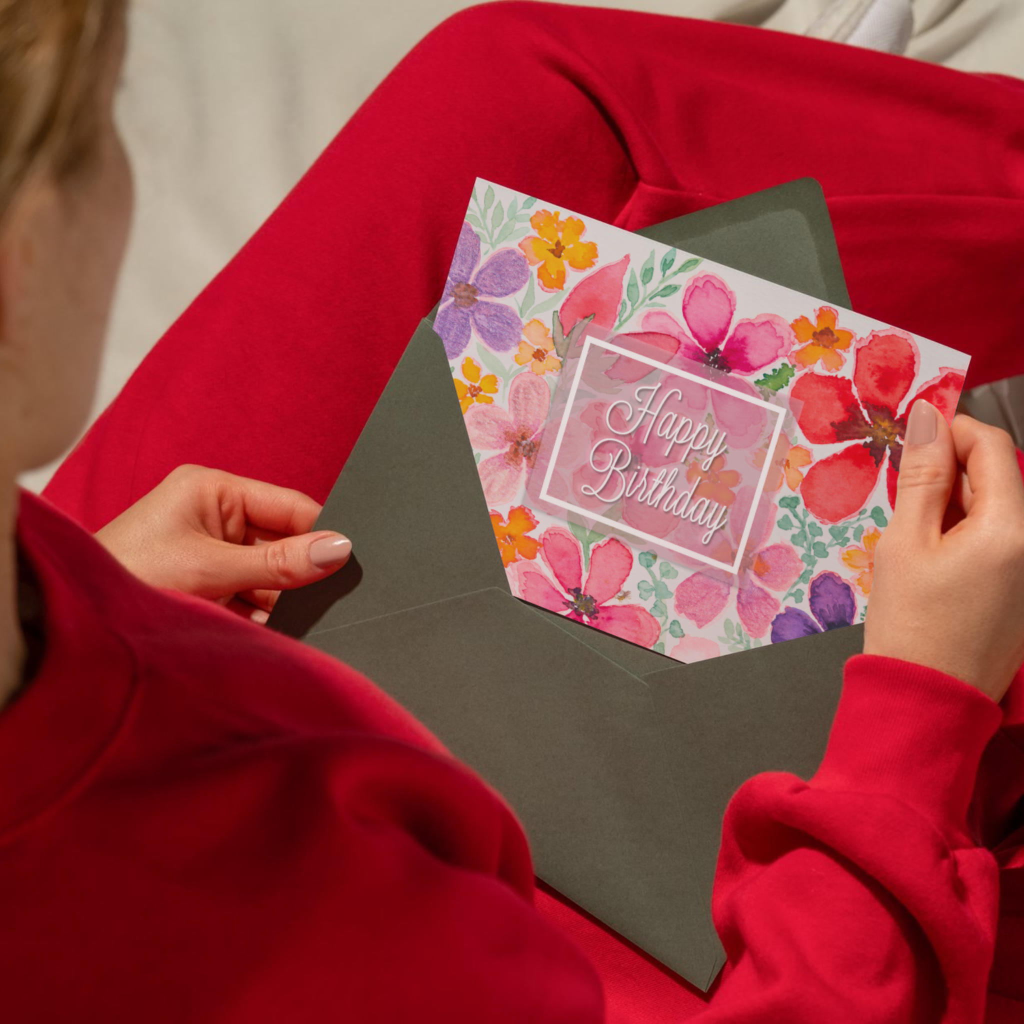 Vibrant Bloom Birthday Card – Watercolour Floral Design