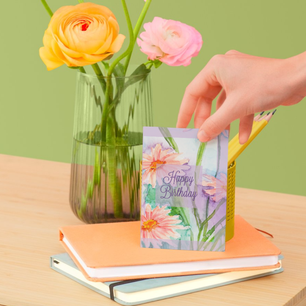 Petal Glow Card – Happy Birthday Greeting Card with Watercolor Floral Painting