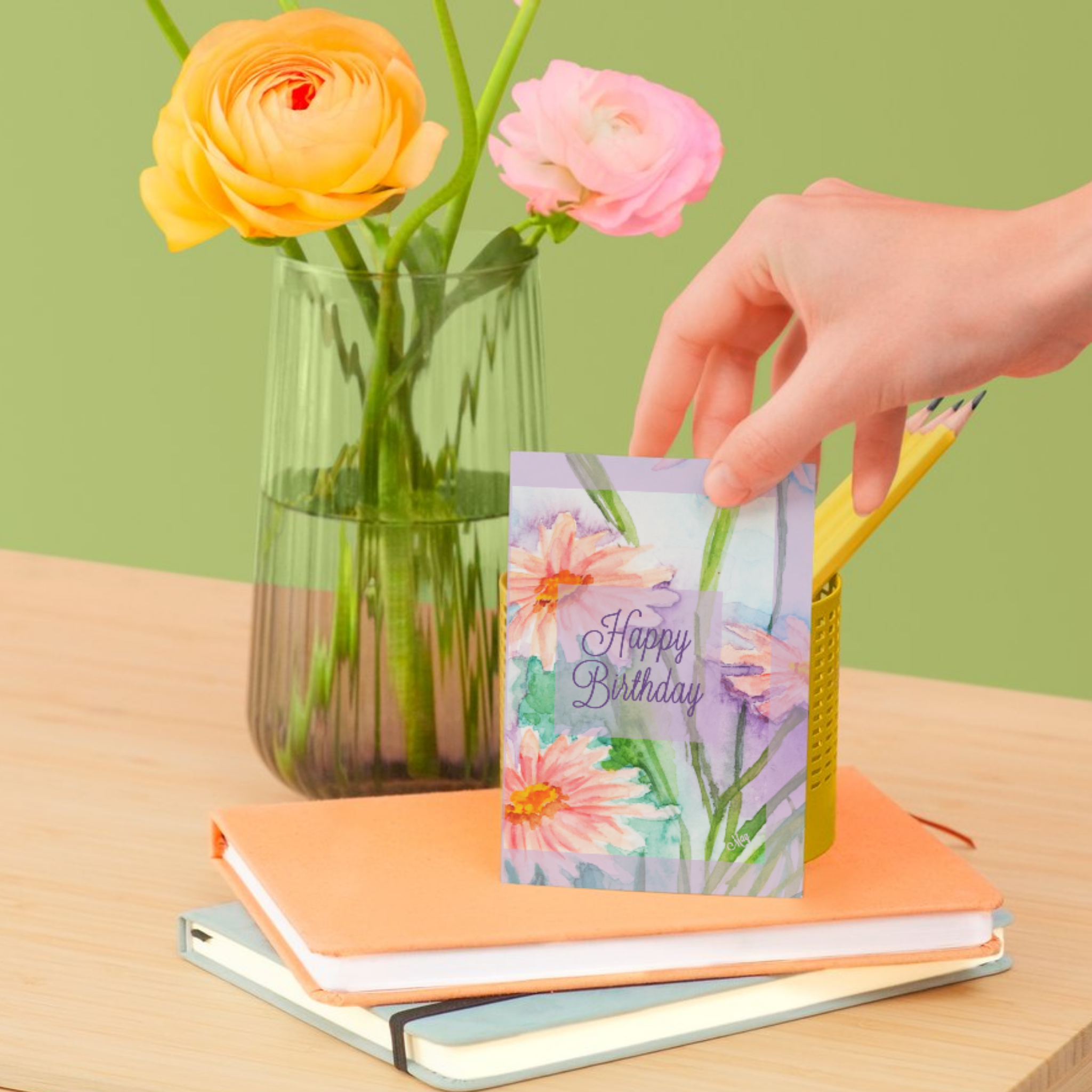 Petal Glow Card – Happy Birthday Greeting Card with Watercolor Floral Painting