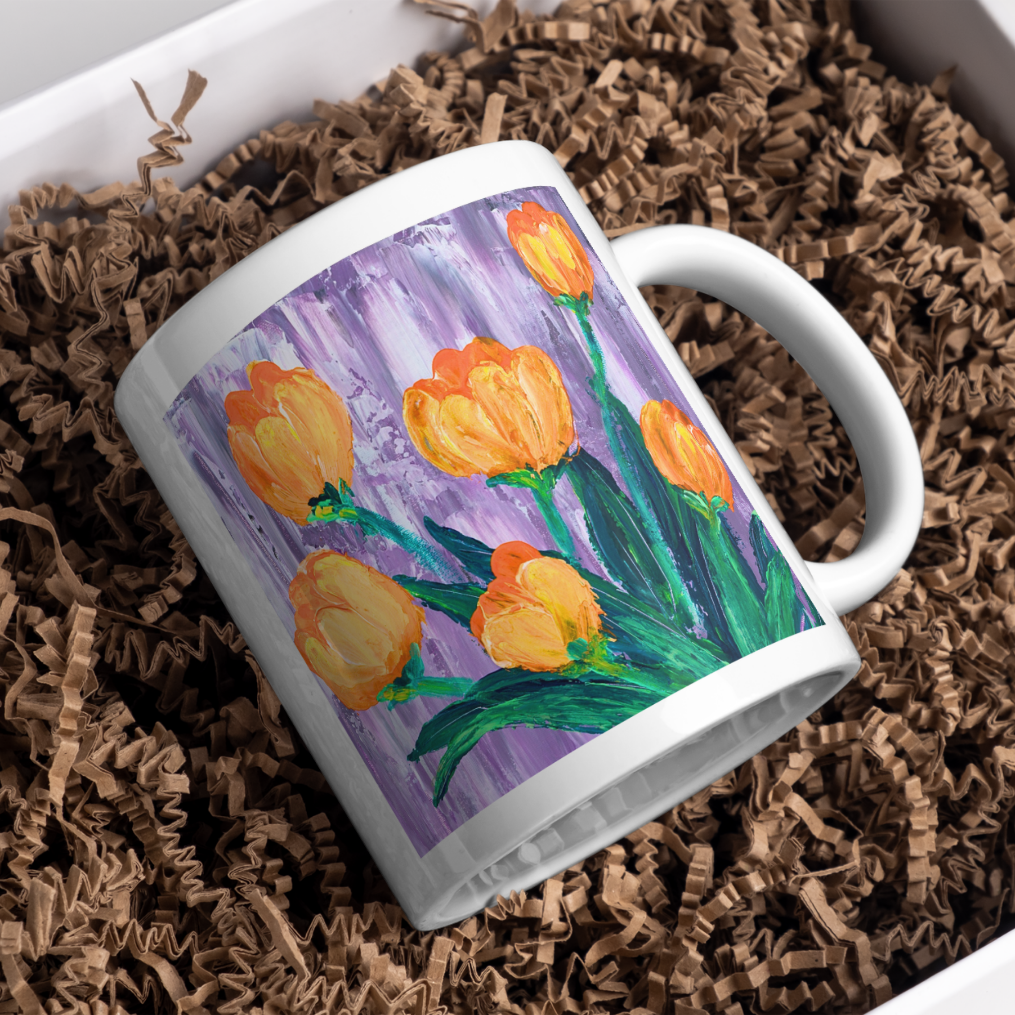 Orange Tulips Mug – Impasto Floral Ceramic Coffee Mug