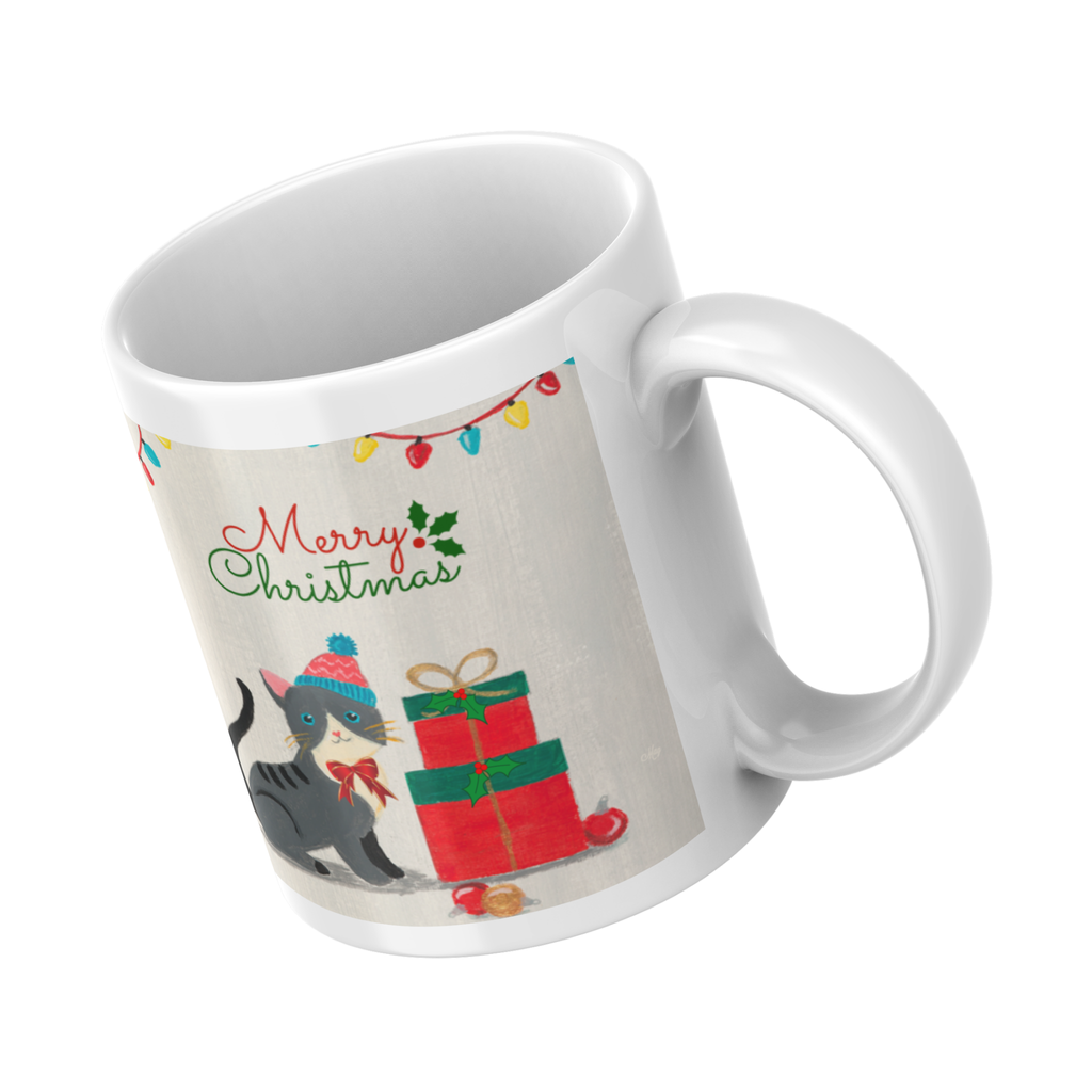 Kitten in Bobble Hat Mug – Merry Christmas Cat Ceramic Coffee Mug