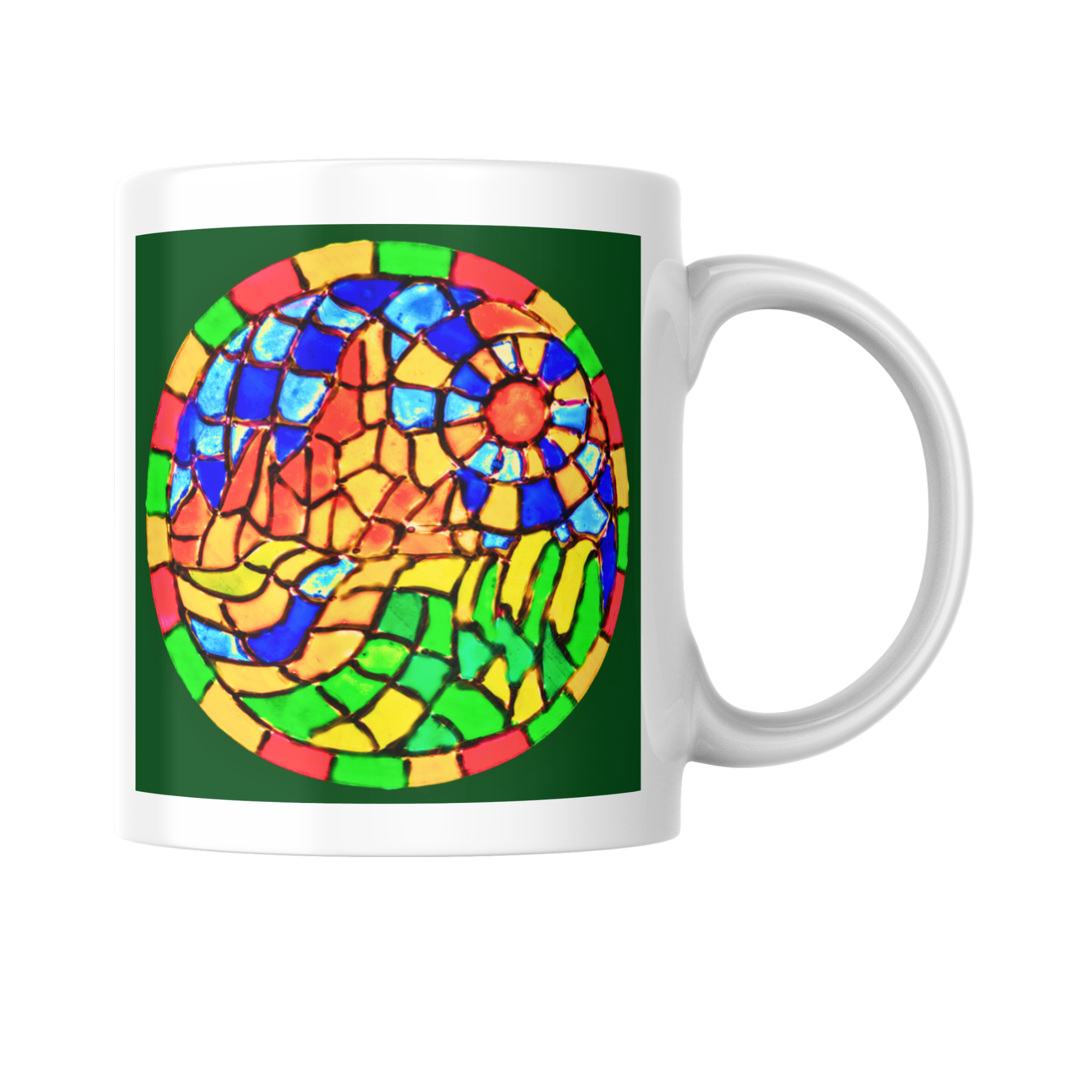 Stained Glass Mountain Landscape Mug – Scenic Mosaic Ceramic Coffee Mug