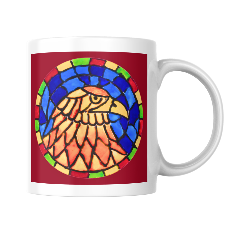 Stained Glass Eagle Portrait Mug – Bold Wildlife Mosaic Ceramic Coffee Mug