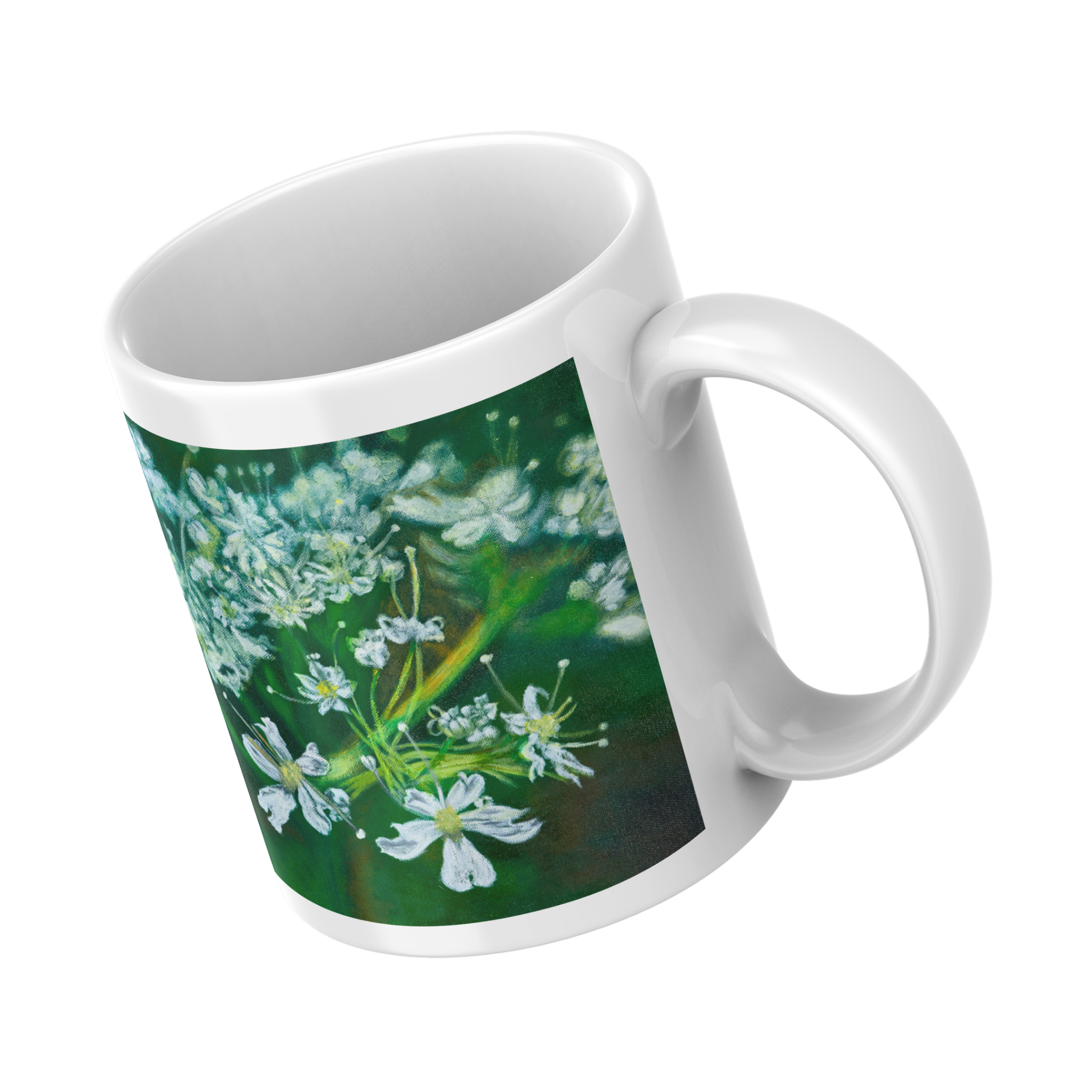 White Myrrh Flowers Mug – Elegant Floral Ceramic Coffee Mug