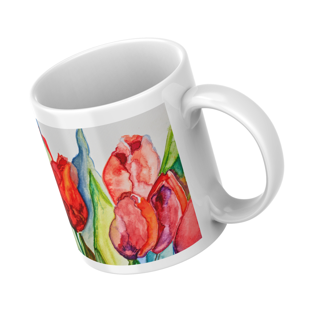 Watercolor Tulips Mug – Elegant Floral Ceramic Coffee Mug