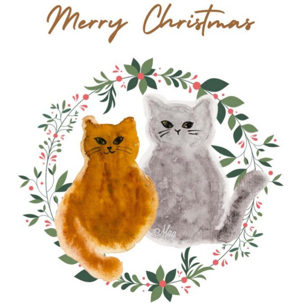 Two Cats Floral Wreath Mug – Merry Christmas Cats Ceramic Coffee Mug