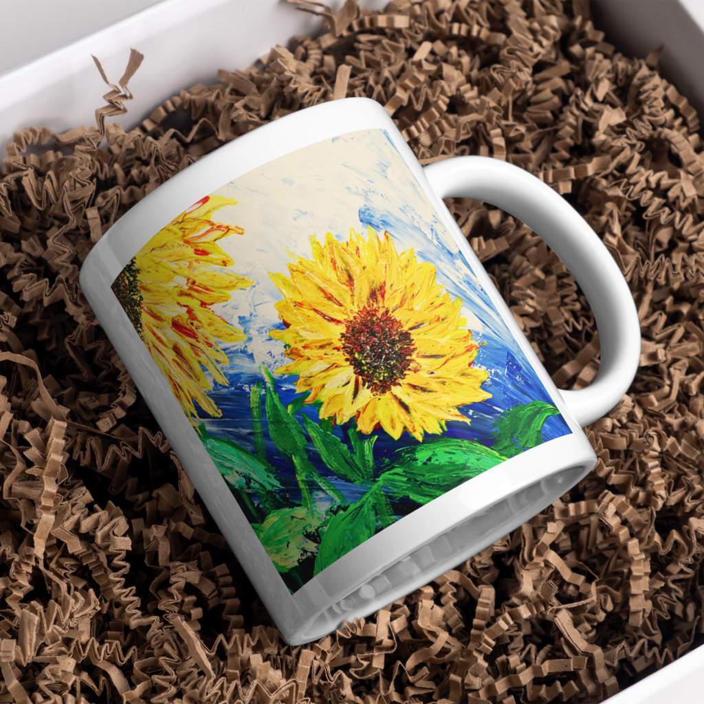 Sunlit Bloom Mug – Two Sunflowers Ceramic Coffee Mug