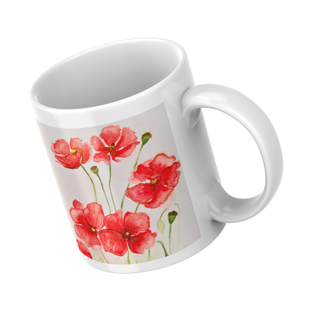 Red Poppies Mug – Watercolor Floral Ceramic Coffee Mug