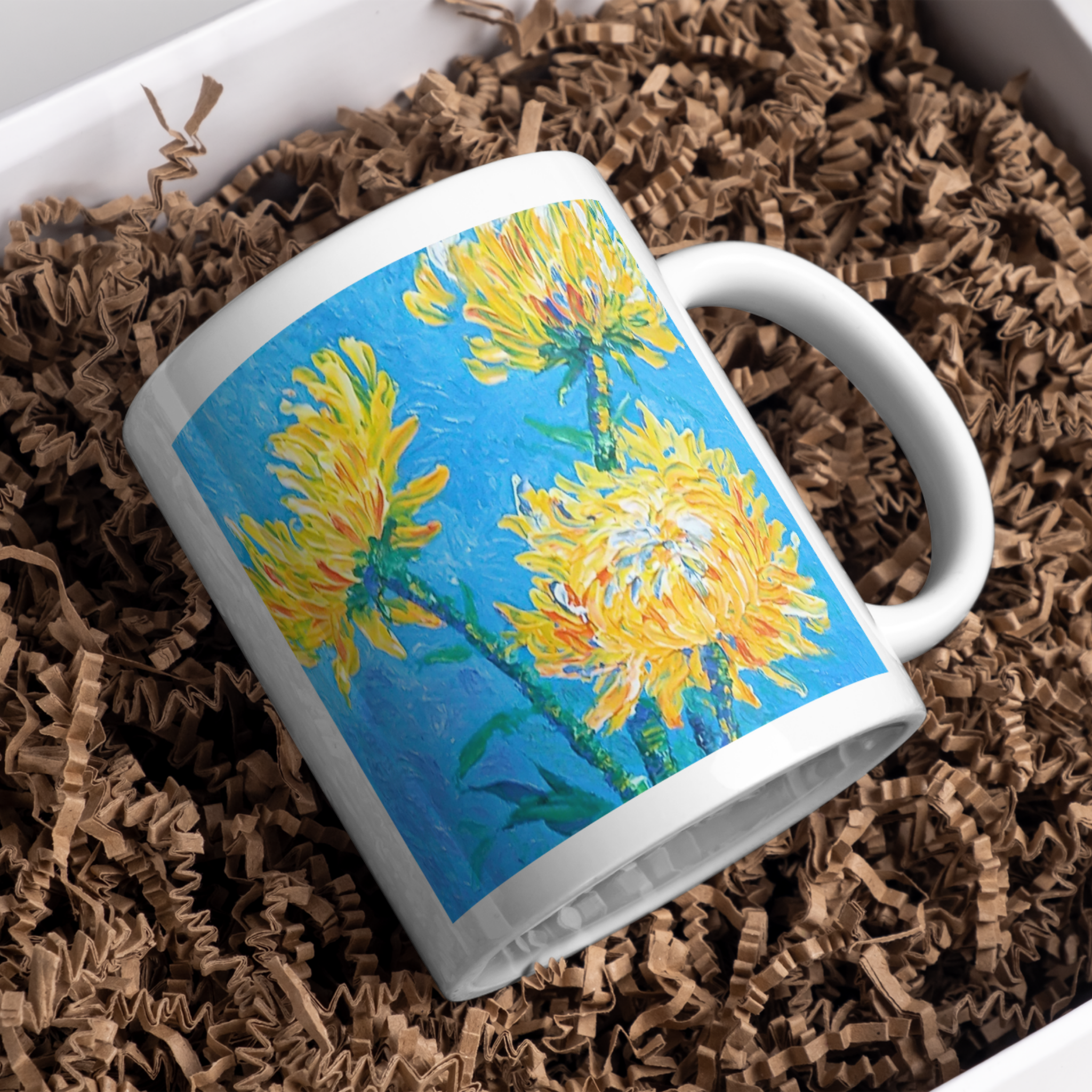 Golden Chrysanthemums Mug – Amber Floral Ceramic Coffee Mug