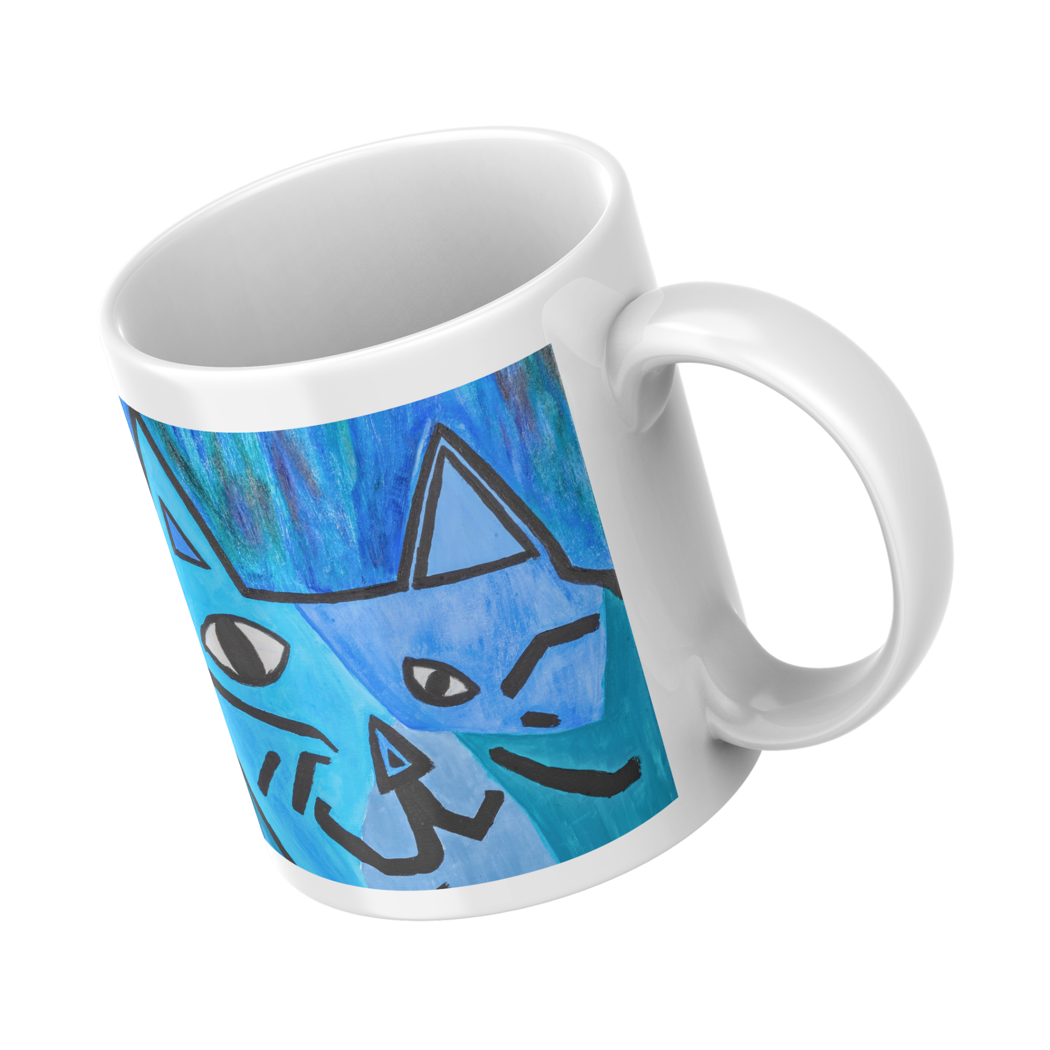 Picasso-Inspired Blue Cat Mug – Bold Abstract Cat Ceramic Coffee Mug