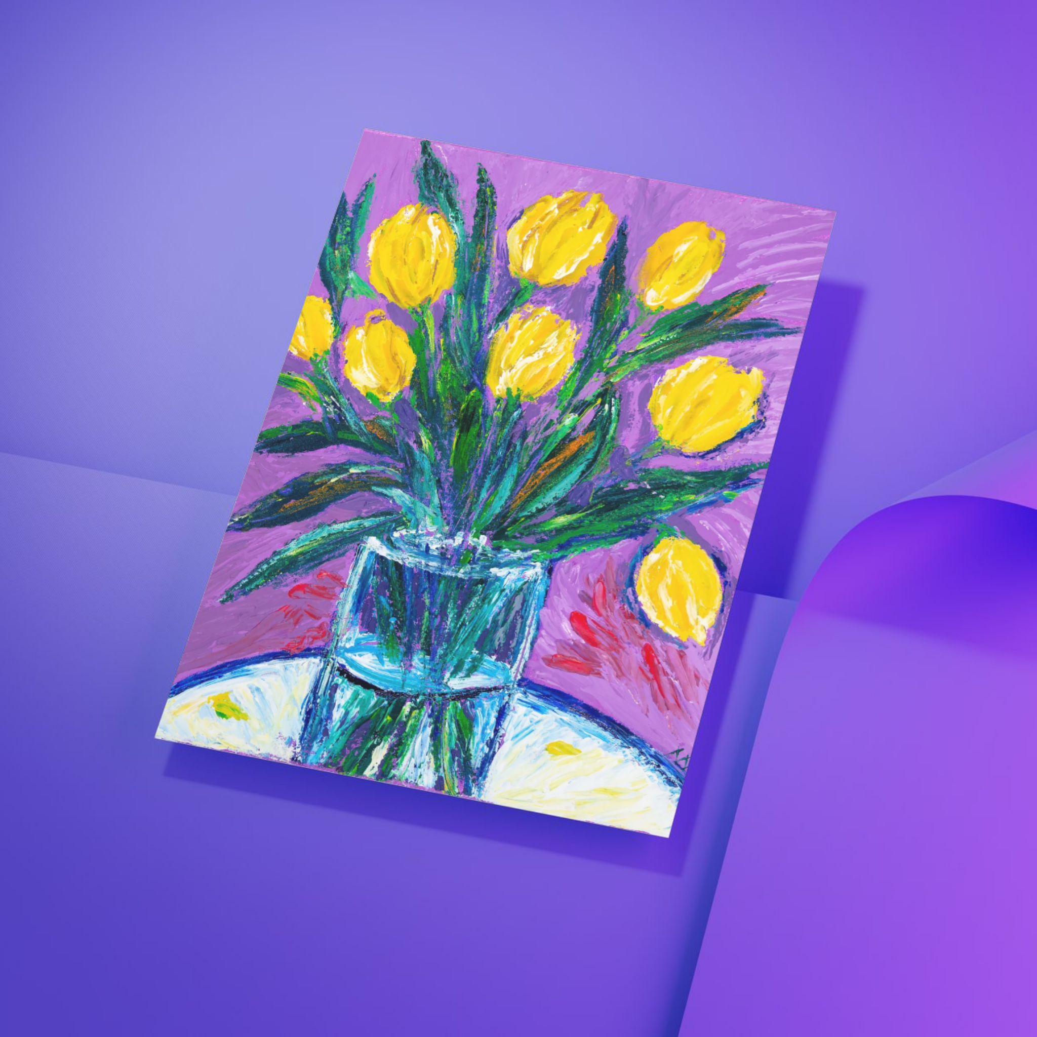 Golden Bloom – Blank Greeting Card with Craft Envelope & Expressive Tulip Artwork