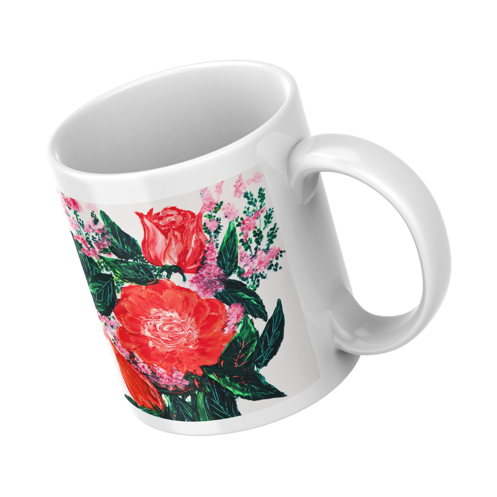 Crimson Rose Mug – Red Floral Ceramic Coffee Mug