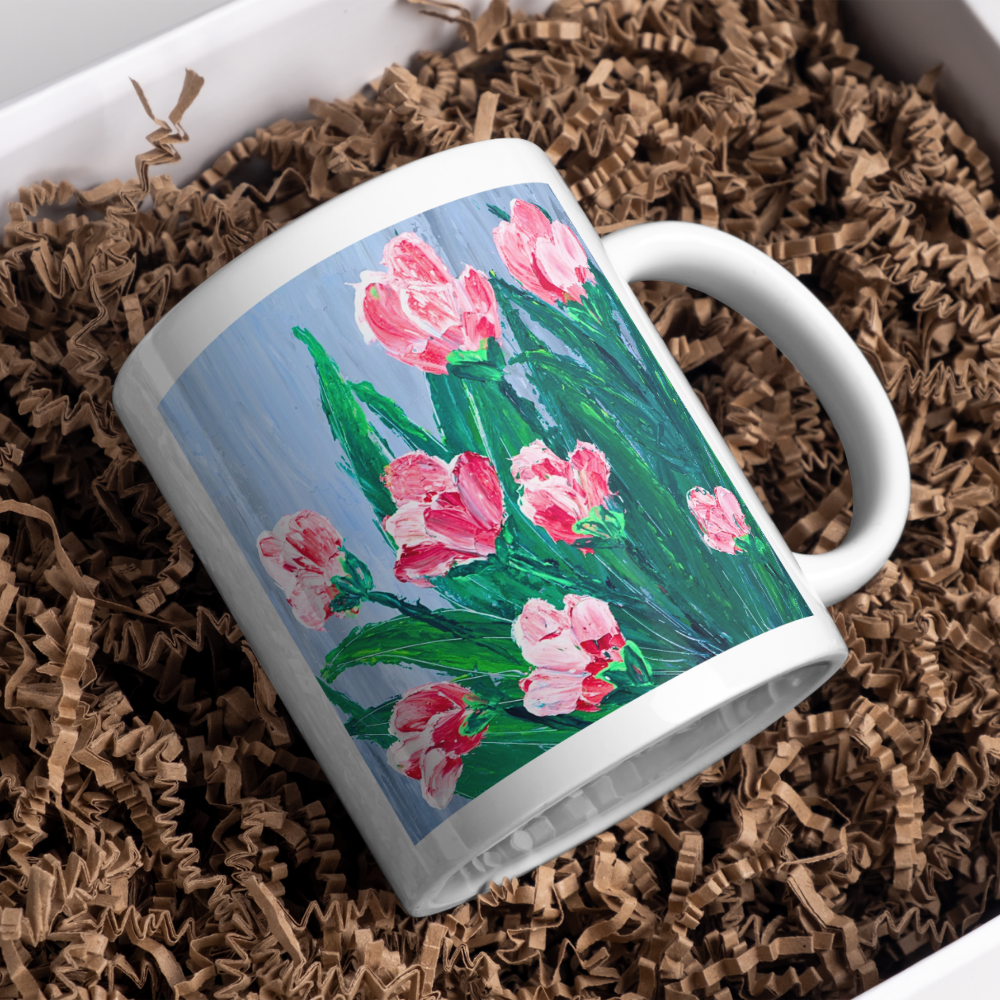 Pink Blossoms Mug – Impasto Floral Ceramic Coffee Mug