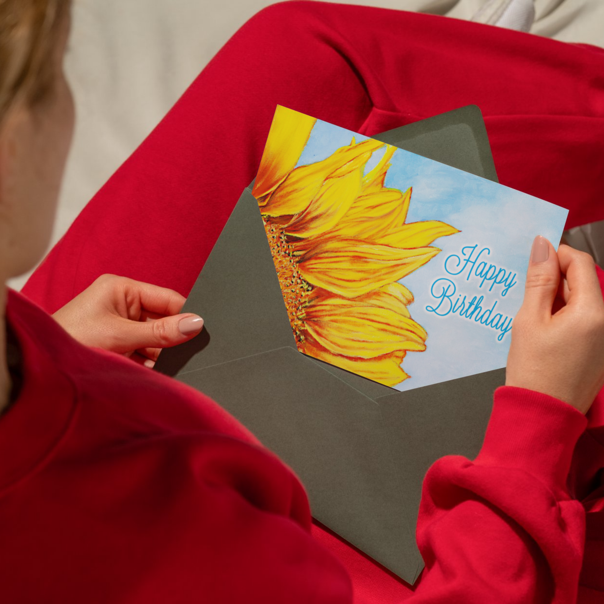 Sunflower Sky Card – Happy Birthday Greeting Card with Sunflower & Blue Sky Background