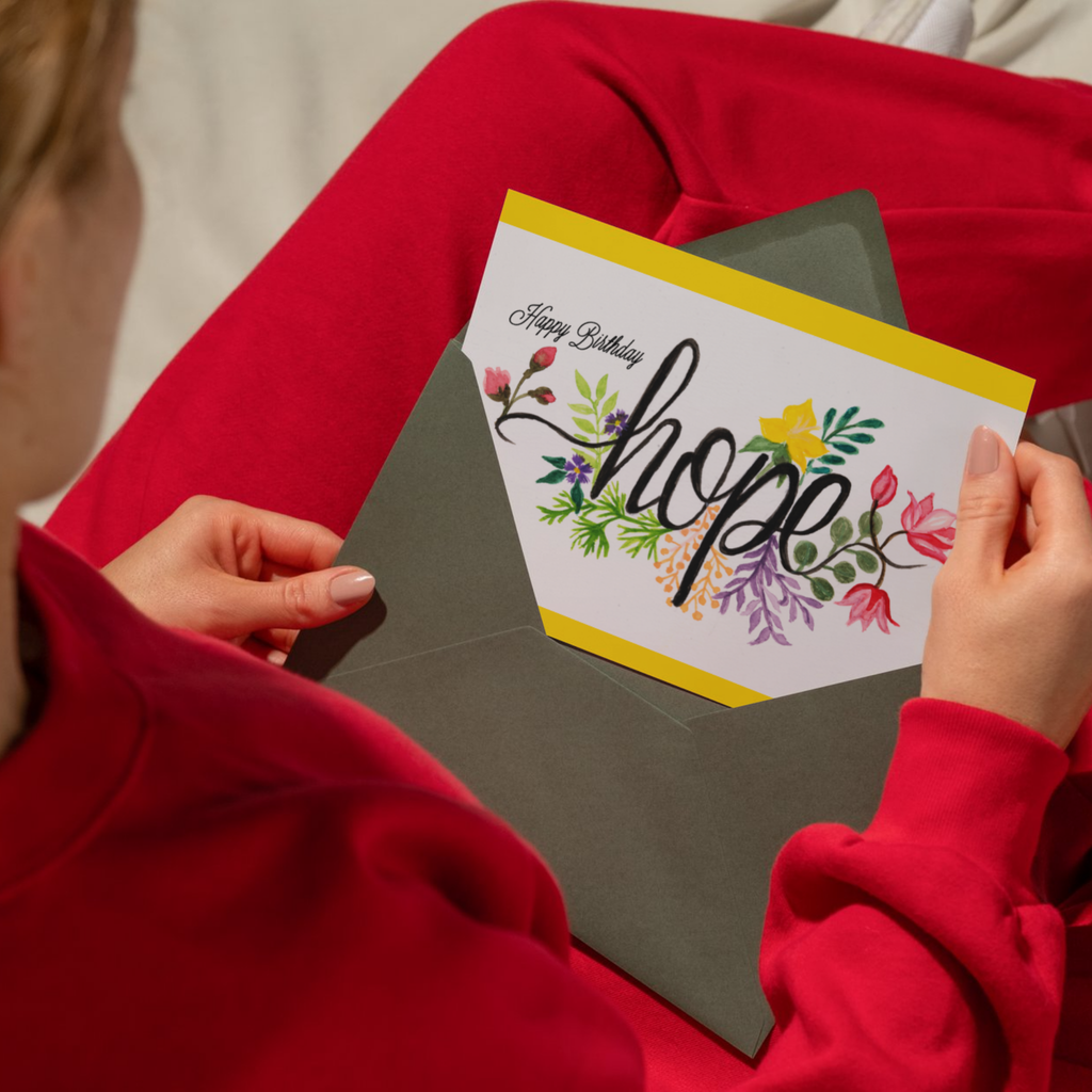 Hope Birthday Card – Floral Line & Wash Design