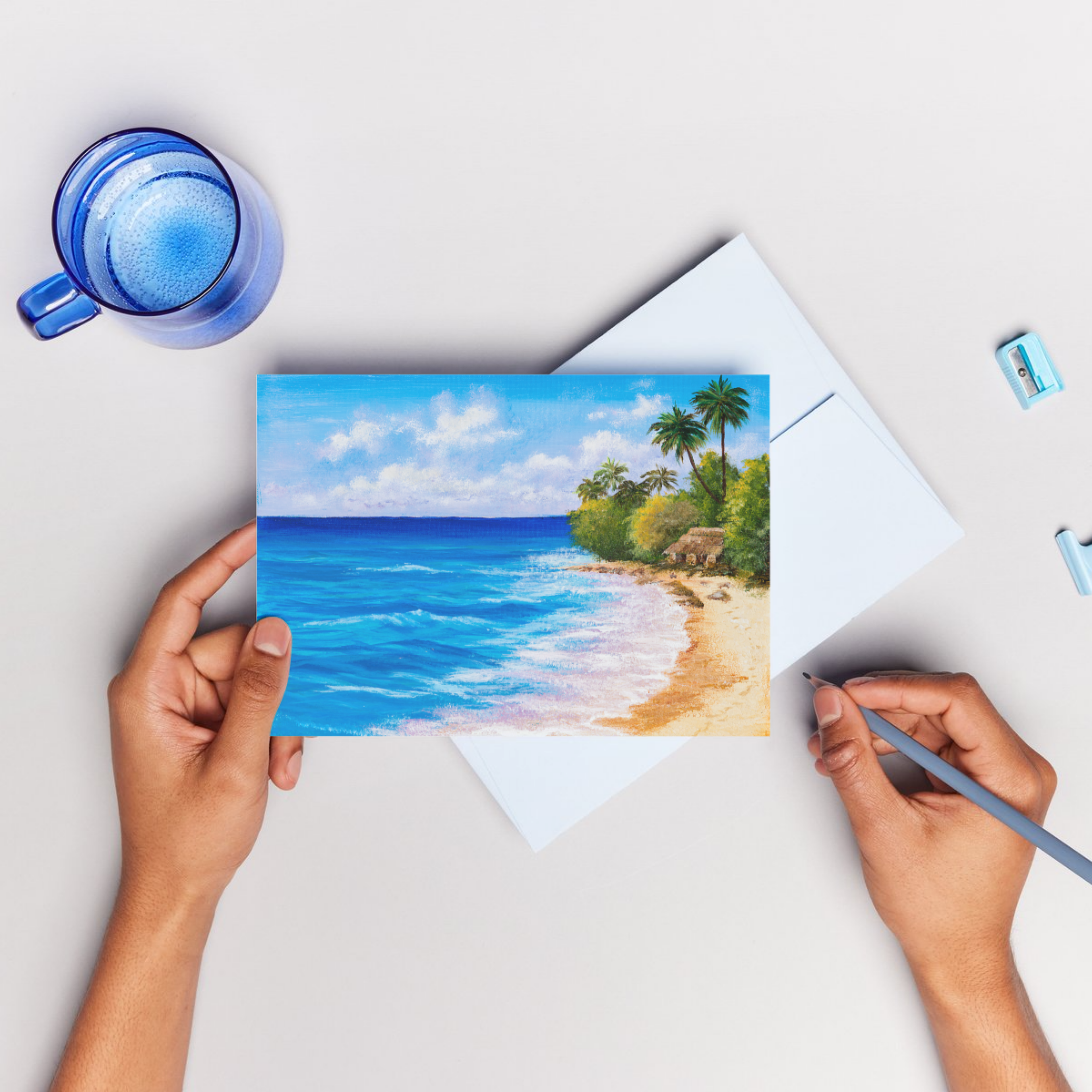 Tropical Escape – Blank Greeting Card with Craft Envelope & Vibrant Beach Scene