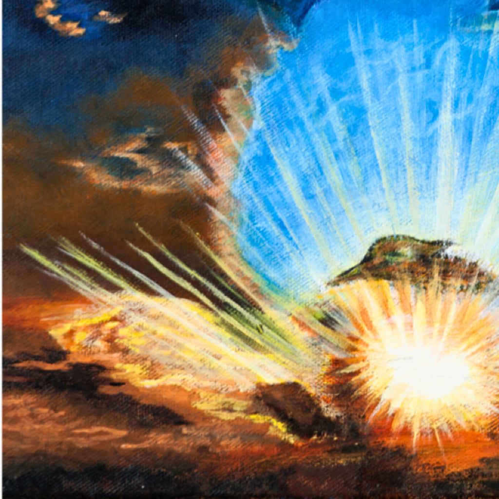 Sky Spirit – Dual-Orientation Abstract Canvas with Bird Cloud & Radiant Light