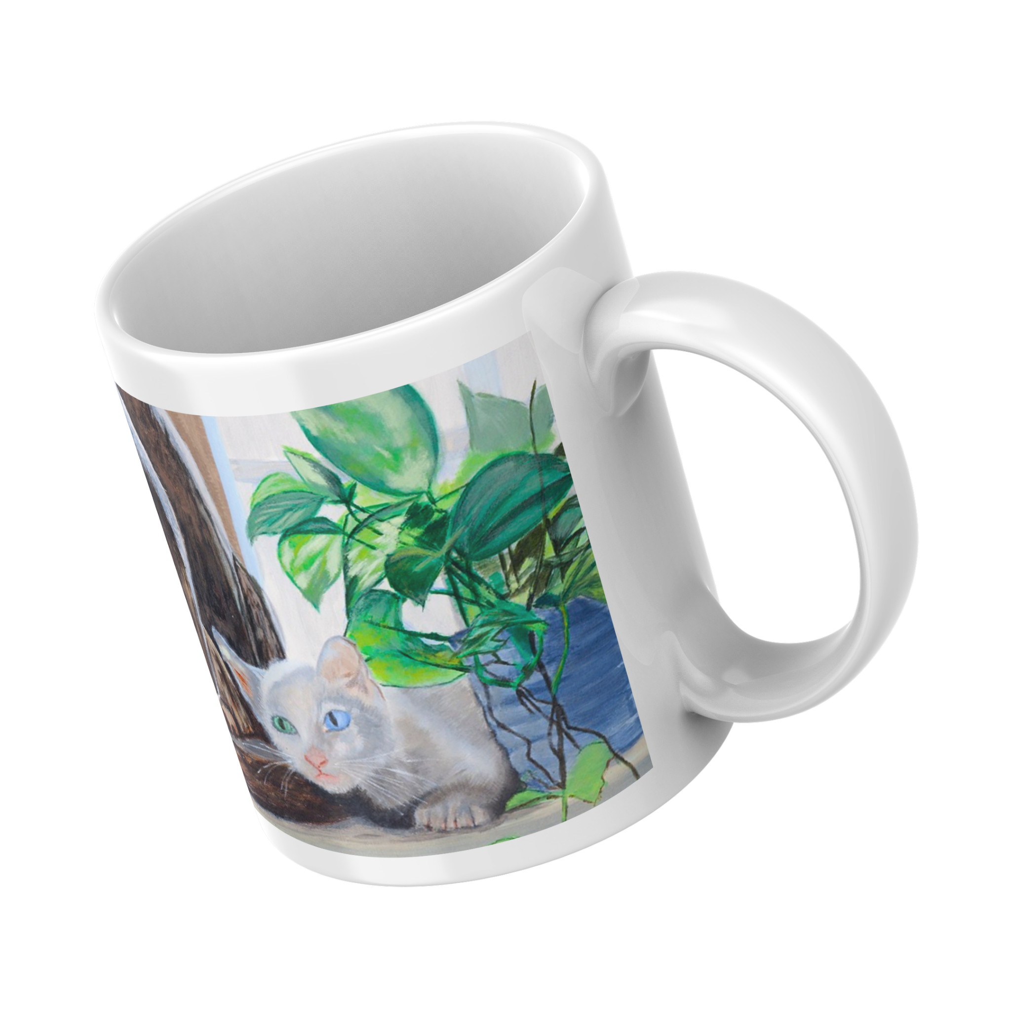 White Cat with Heterochromatic Eyes Mug – Unique Cat Ceramic Coffee Mug