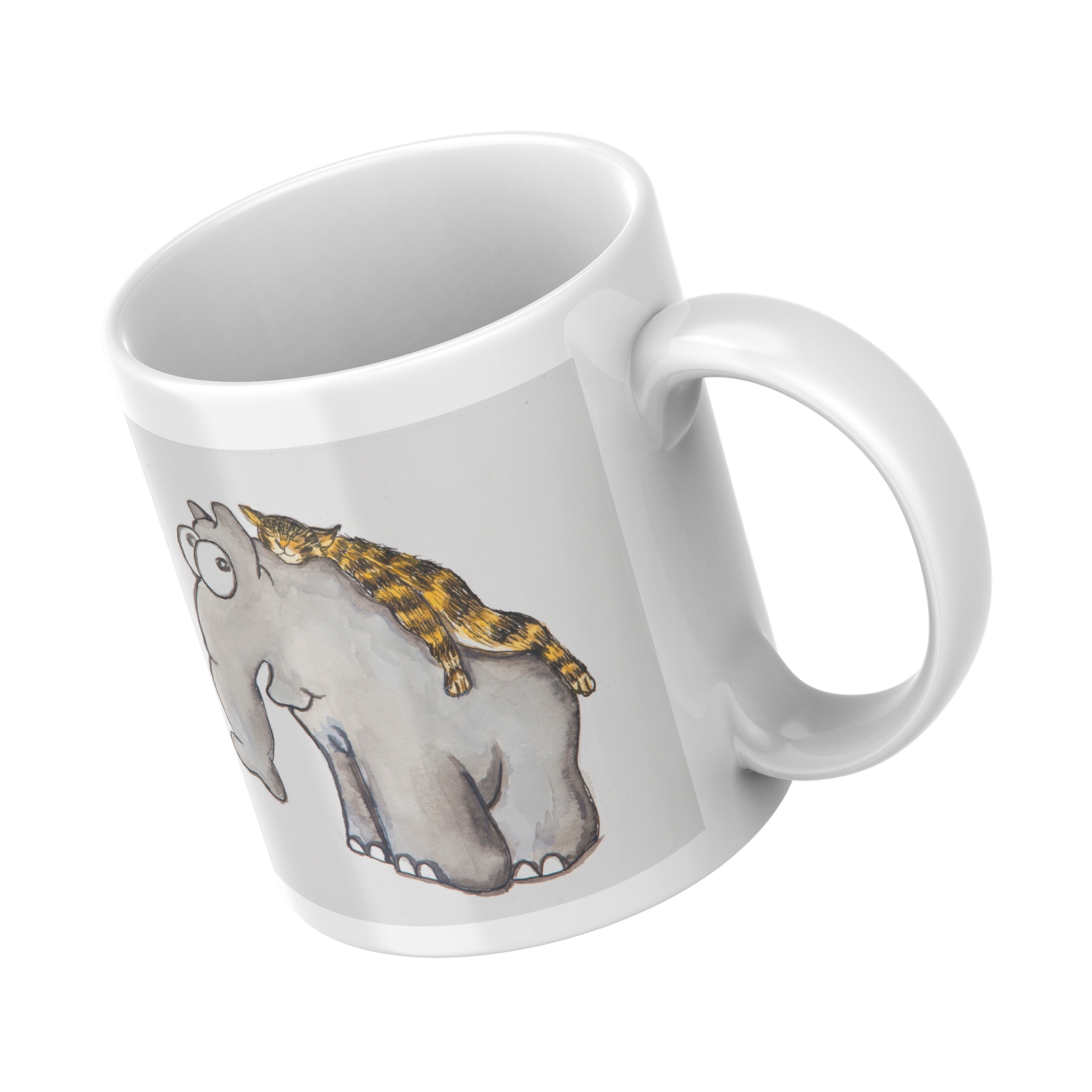 Elephant & Cat Napping Mug – Whimsical Companionship Ceramic Coffee Mug