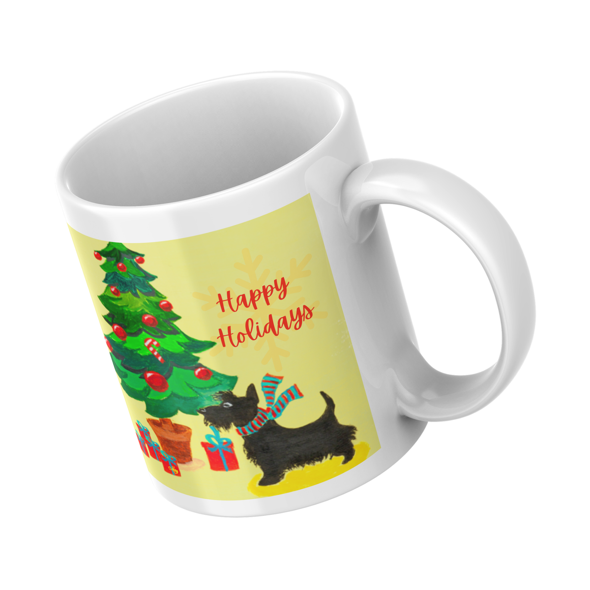 Scottie Dog & Christmas Tree Mug – Happy Holidays Dog Ceramic Coffee Mug