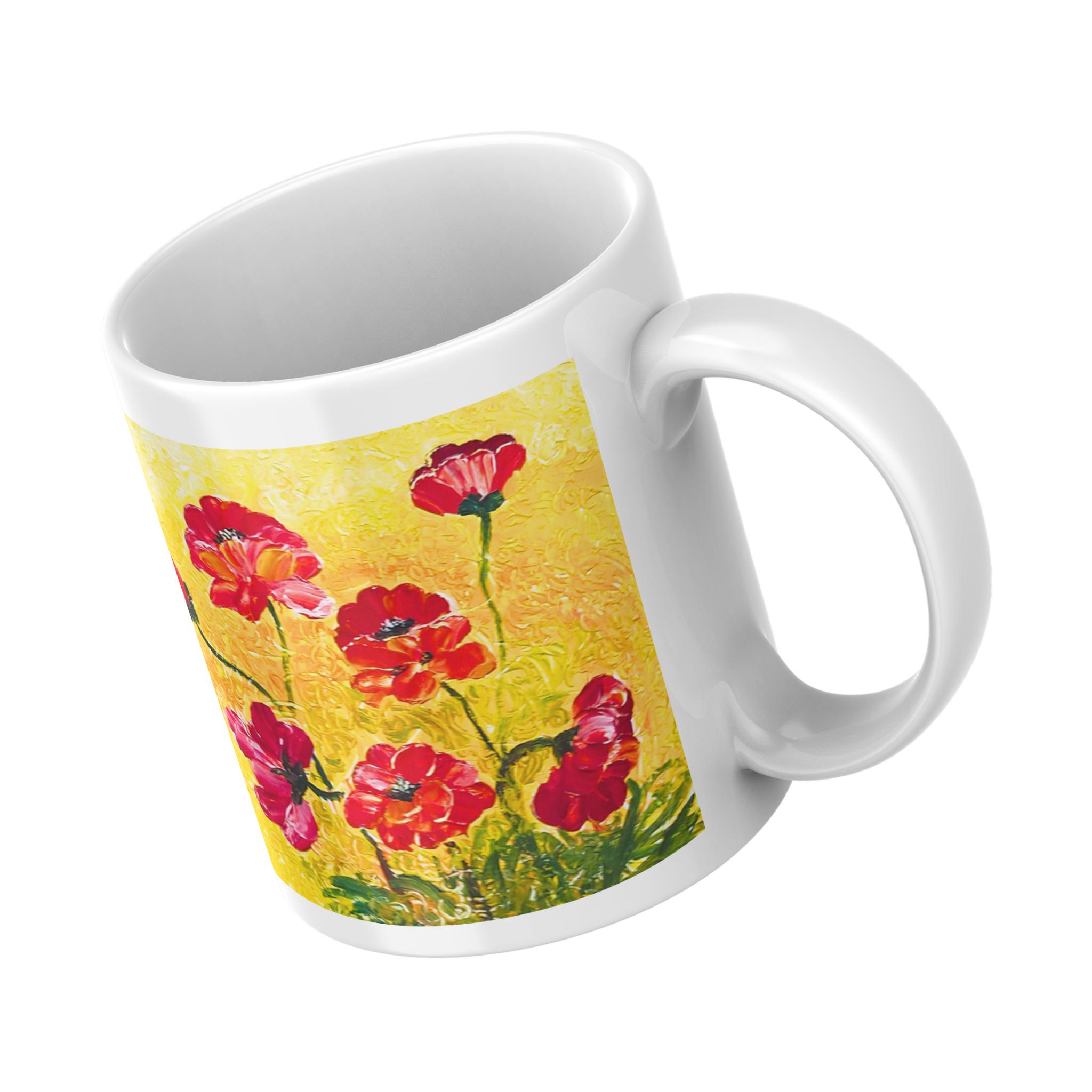 Golden Field Poppies Mug – Textured Floral Ceramic Coffee Mug