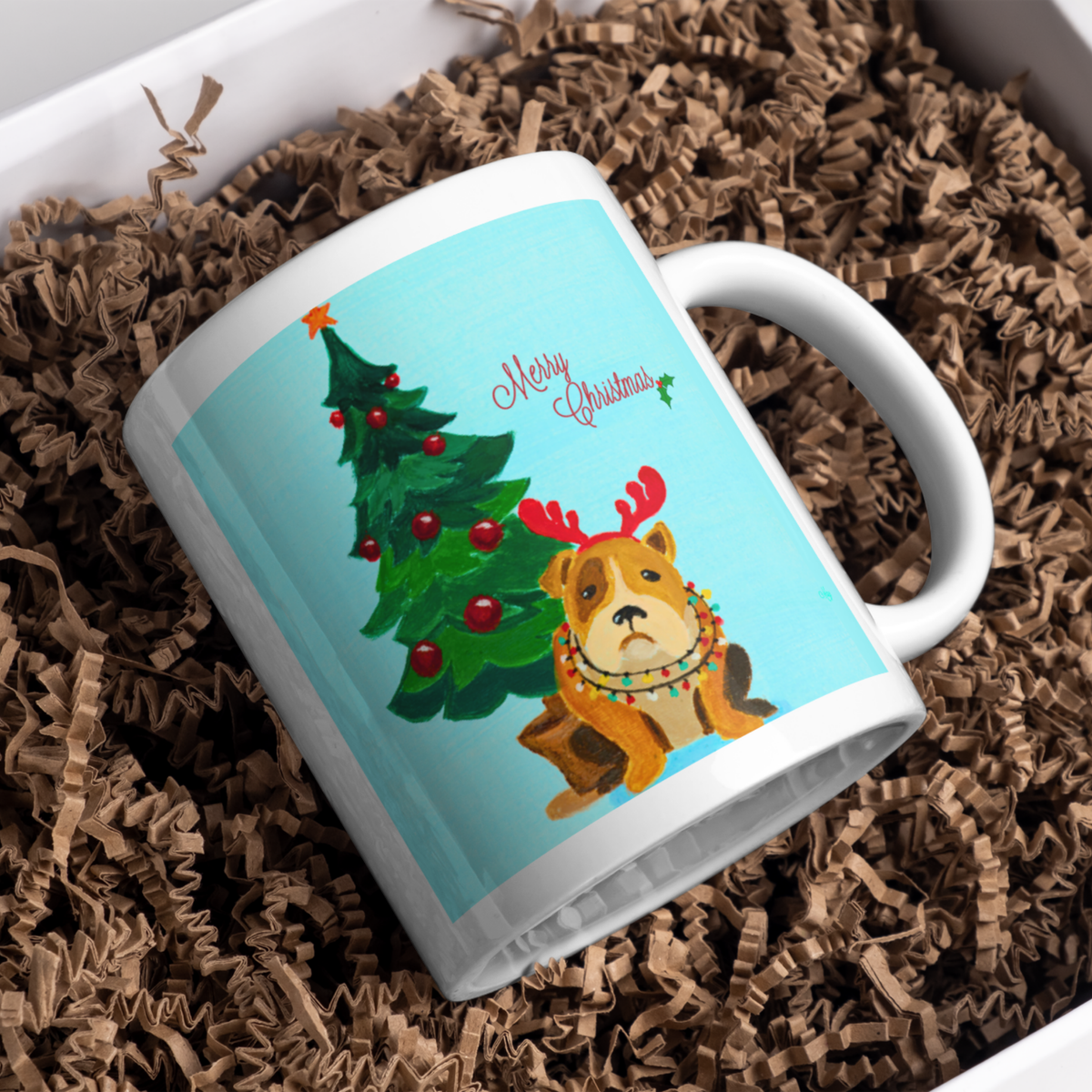 Grumpy Bulldog Reindeer Mug – Funny Christmas Dog Ceramic Coffee Mug