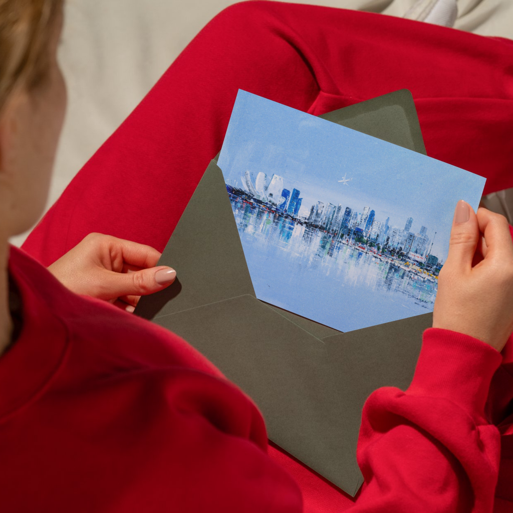 Singapore Skyline Landscape Card – Curated Acrylic Painting Design