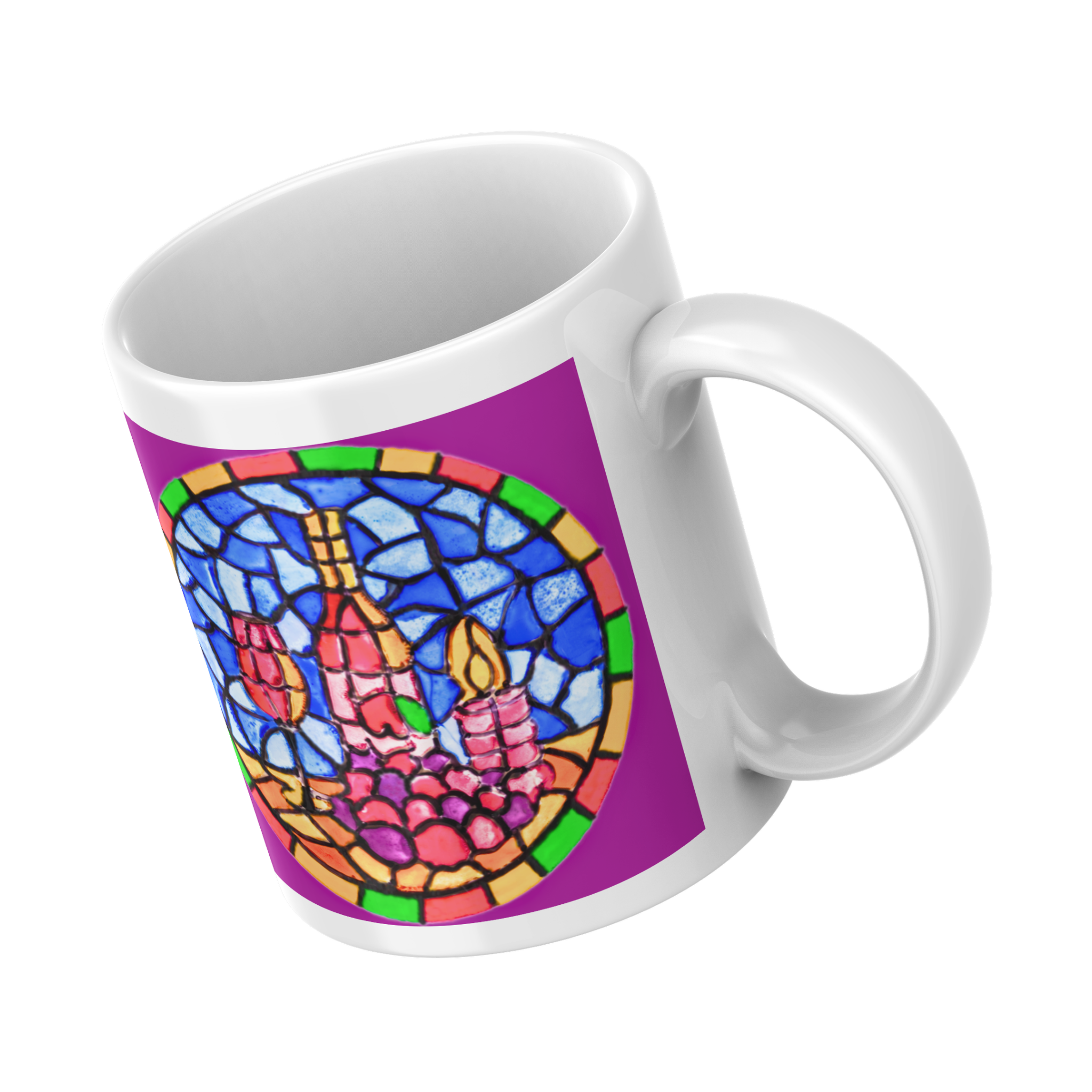 Stained Glass Wine & Candlelight Mug – Elegant Mosaic Ceramic Coffee Mug