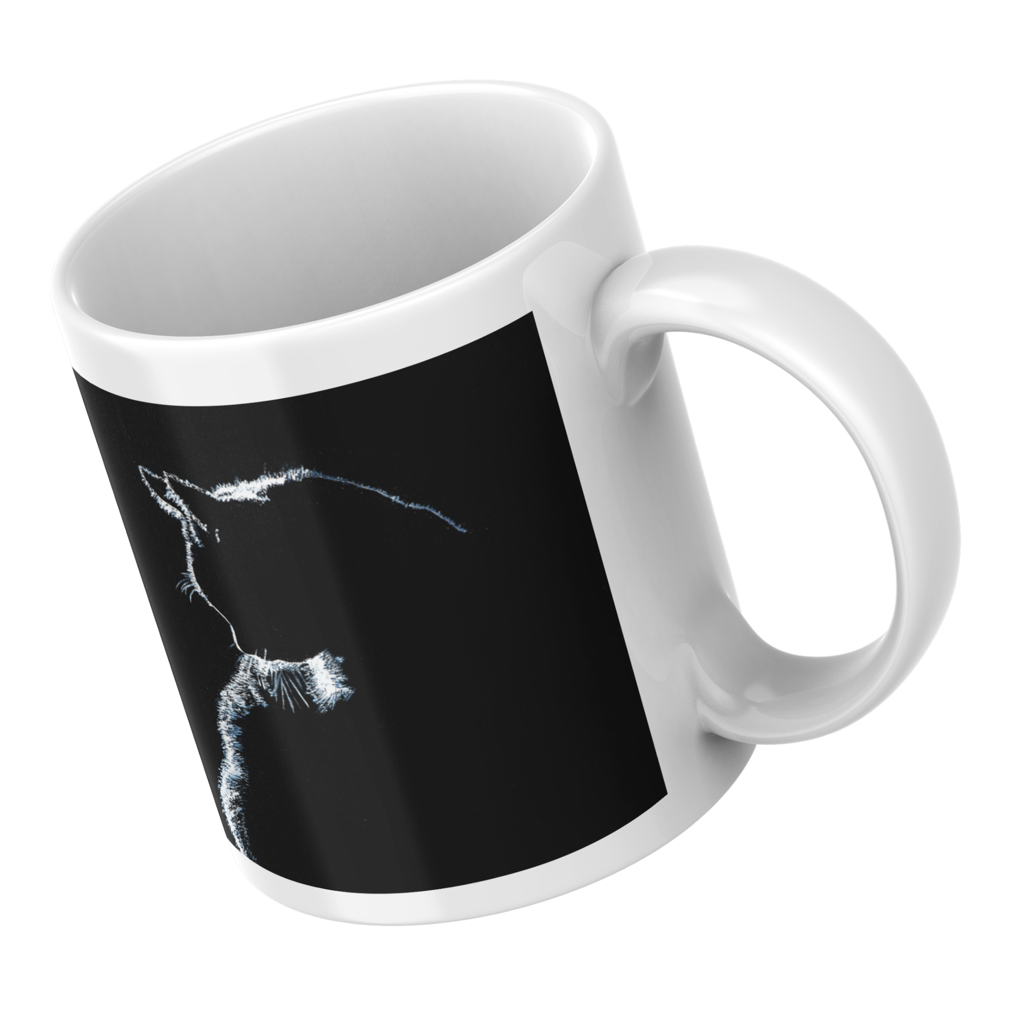 Stroke of Light Mug – Ceramic Mug with Minimalist Cat Silhouette on Black