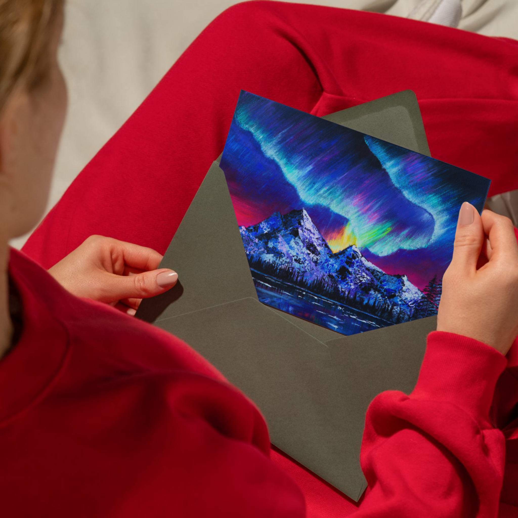 Aurora Borealis Landscape Card – Acrylic Painting Design