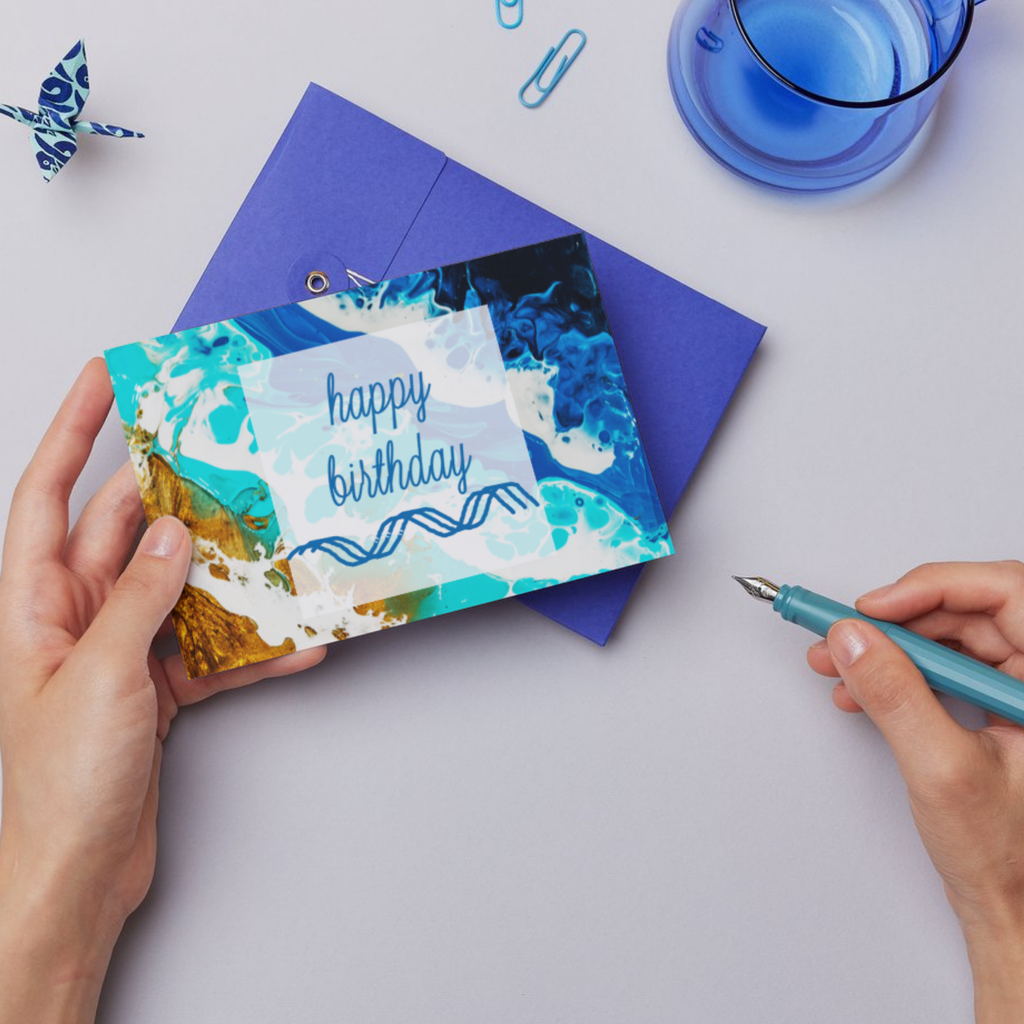 Shoreline Light Card – Happy Birthday Greeting Card with Acrylic Pour Sea Shore Waves