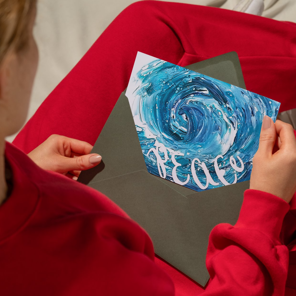 Original Acrylic Pour Wave Art Card – Ocean Peace