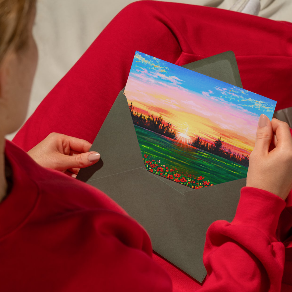 Sunset Field Landscape Card – Acrylic Painting Design